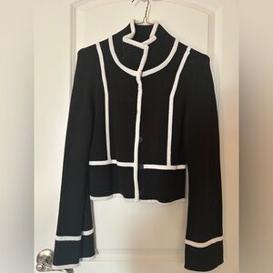 White House Black Market Knit Black Blazer with White Trim